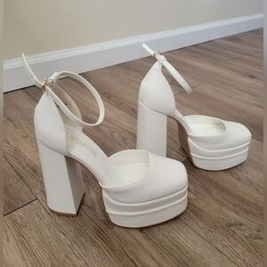 High Chunky Platform Closed Toe Block Heels Square Toe Ankle Strap Pumps Shoes